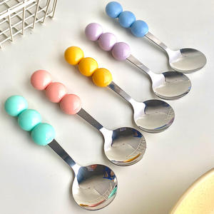 Candy Spoon Set 5Pc Stainless Steel Ball Handle Reusable <b>Cake</b> Utensil For Child Solid Color Spring 2025 - Product Image 1