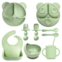 Assiette personnalisée en silicone pour enfants, avec fourchette, cuillère et bavoir, résistante aux chutes, pour aliments complémentaires
