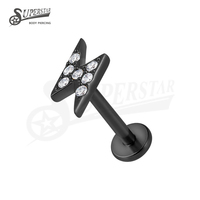 SUPERSTAR ASTM F136 Titane sans filetage à enfiler, serti de zircone cubique en forme d'éclair, pour piercing labret et lèvre