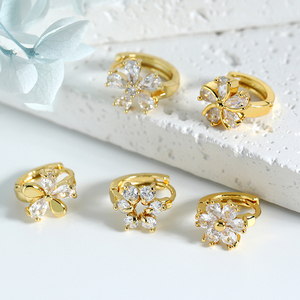 22 Types Zircon <strong>Jewelry</strong> Four <strong>Leaf</strong> Round Hoop Earrings Ear Buckle Brass Zircon Huggies Earrings for Women Anniversary - Product Image 4