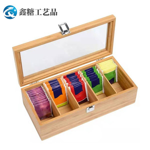 Caja de almacenamiento de bolsitas de té de madera con divisores, caja de embalaje pequeña rectangular para bolsitas de té, embalaje general - Product Image 1