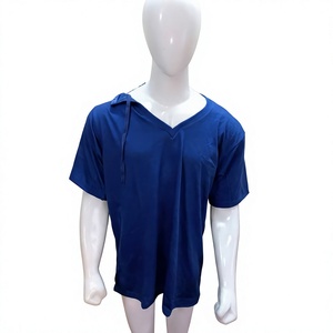 T-shirt décontracté unisexe 100 % coton, bleu, à manches courtes, coupe classique, 220 grammes, avec accès à l'épaule droite, idéal pour la rééducation post-chirurgicale - Product Image 1