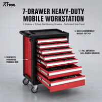 Coffret à outils roulant RT TOOL à 7 tiroirs, ensemble de 181 outils, chariot d'atelier verrouillable pour la réparation automobile