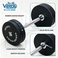 Vente en gros de barres d'haltères fixes droites commerciales Velos WG de 10 kg à 50 kg, équipement de fitness pour la musculation et l'entraînement des bras