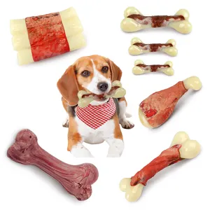 Frp mélange de nylon et de caoutchouc, saveur de bacon durable infusé de cuisse de poulet, os de chien, jouets à mâcher pour animaux de compagnie