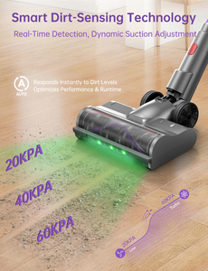 Aspirateur sans fil 600W/60KPa, 80 min en mode automatique, autoportant, anti-emmêlement pour tapis/sols durs/poils d'animaux - Product Image 2