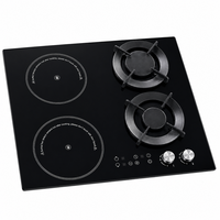 Nouvelle cuisinière combinée quatre brûleurs en verre noir avec brûleurs Wok intégrés, dotée de cuisinières à gaz et électriques intégrées