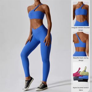 Soutien-gorge de sport personnalisé pour femme, doux, asymétrique à une épaule, uni, dos nu, pour la gym, le fitness et l'entraînement - Product Image 3