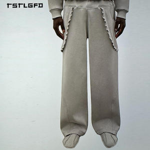 Ensemble de sweat à capuche déstructuré avant-gardiste pour homme, en molleton épais écologique, uni, décontracté, printemps, avec garniture en tricot 3D et patchwork - Product Image 2