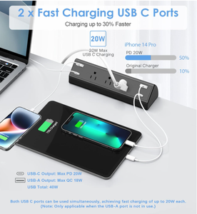 Tira de alimentación con abrazadera de escritorio, protector contra sobretensiones de montaje en escritorio, estación de carga rápida de 40W, 2 puertos USB C PD 20W, 3 salidas, borde de mesa - Product Image 2