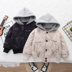 Automne hiver enfants épaissi costume chaud garçons à capuche imprimé ours veste Base chemise pantalon 3 pièces ensemble beaux enfants vêtements - Product Image 5