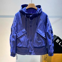 Veste coupe-vent de luxe unie légère en nylon avec fermeture éclair et capuche pour l'extérieur, imperméable