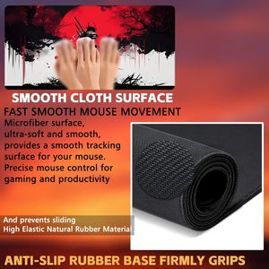 Tapis de souris XXL personnalisé antidérapant style samouraï, tapis de jeu japonais anime avec bords cousus, style dessin animé, anti-rayures - Product Image 3