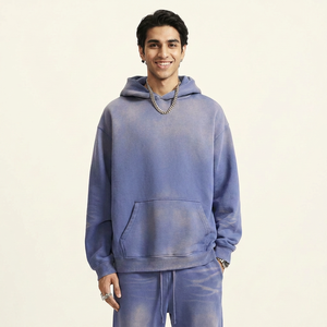 Sweat à capuche personnalisé 100 % coton de haute qualité 500 g/m² délavé à l'acide, effet soleil, vieilli, épais, coupe oversize, vintage, pour l'hiver - Product Image 1