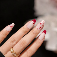 Faux ongles à presser style ballerine, motif nœud rouge et cœur, réutilisables pour femmes