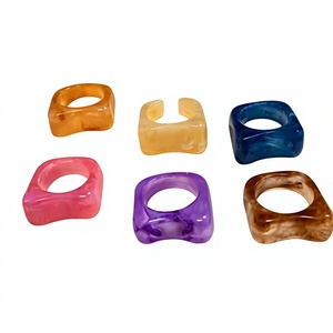 Juego de Anillos de Resina Acrílica para Mujer, Clásicos, de Lujo, Coloridos, Anchos, Lisos, Apilables, con Diseño de Concha de Tortuga y Mármol - Product Image 5
