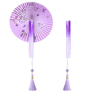 Éventails ronds en papier <span class=keywords><strong>de</strong></span> style chinois personnalisés avec poignée en plastique pour la danse, les mariages, les fêtes et les cadeaux - Product Image 1