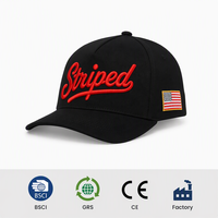 Gorra de Béisbol Personalizada con Bordado 3D en Relieve, Rayas de Velour, Color Crema y Azul Marino, Visera Curva, Logotipo con Letras y Parche de la Bandera de EE. UU., Venta al Por Mayor