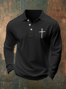 <span class=keywords><strong>Polo</strong></span> a Maniche Lunghe da Uomo Premium Best Seller con Croce Cristiana, in Tessuto Morbido e Traspirante, Ideale per la Chiesa e l'Uso Quotidiano - Product Image 1