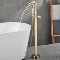 Robinet de baignoire sur pied à une poignée Azeta avec douchette Robinet de baignoire en laiton doré brossé