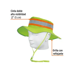 Sombrero verde de alta visibilidad Truper con reflectores Equipo de seguridad de poliéster transpirable Logotipo personalizable Característica fluorescente - Product Image 2