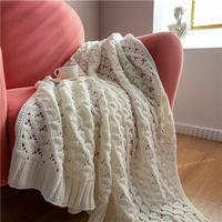 Losange Motif Tricot 100% Acrylique Diamant Trou Crochet Tricoté Jeter Couverture Roi Pour Ménage Chaise Décoratif Les