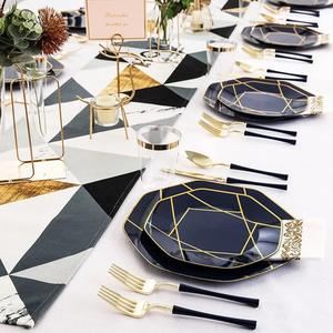 Assiette à steak hexagonale <span class=keywords><strong>jetable</strong></span> en plastique doré <span class=keywords><strong>bleu</strong></span> <span class=keywords><strong>marine</strong></span> de 7,5 pouces, <span class=keywords><strong>vaisselle</strong></span> pour hôtels et restaurants, fête - Product Image 4