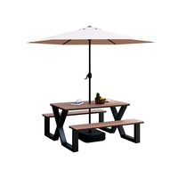 Table à manger extérieure moderne en fer et en bois massif pour les cafés, les magasins de thé au lait, les cours