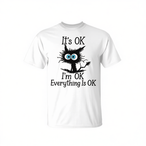 T-shirt avec citation de chat noir sarcastique : Fun, c'est ok, je suis bien, tout va bien - Product Image 1