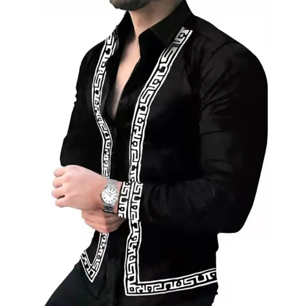 Camisa de manga longa casual estampada para homens, roupa social de moda clássica de luxo S-5XL, novidade de 2024