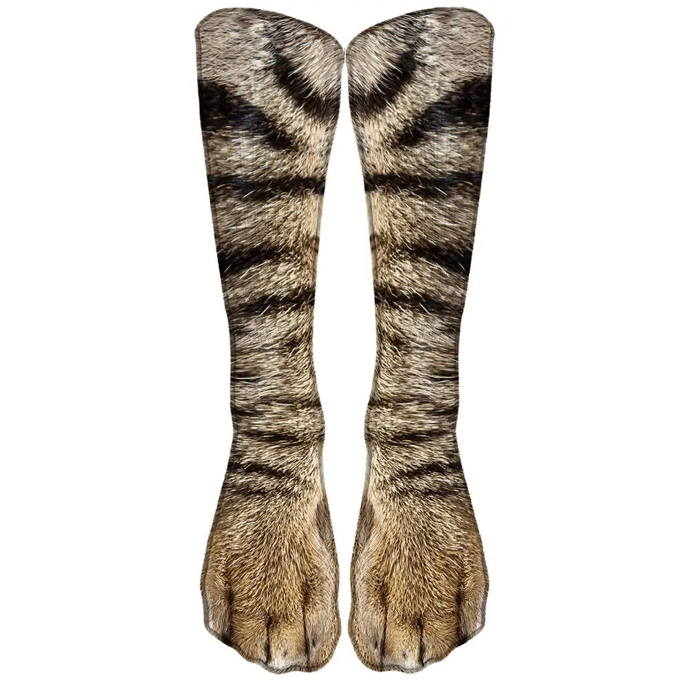 الجملة 3D المطبوعة الحيوان باو للجنسين طويلة الجوارب القطن مزيج مخصص الرقمية شعار القط الكلب مخلب الرياضة جوارب بأشكال مضحكة