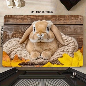 Tapete de Entrada Rectangular de Terciopelo Cristal para Pascua, Decoración Exterior con Diseño de Conejitos de Pascua, Ecológico - Product Image 3