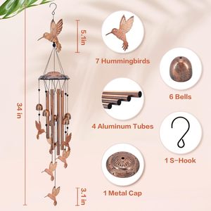 Hummingbird Wind Chimes Outdoor <b>Gifts</b> for Women/Men/Mom/Wife/Grandma Birthday <b>Gifts</b> <b>Memorial</b> <b>Gift</b> Metal WindChime - Product Image 5