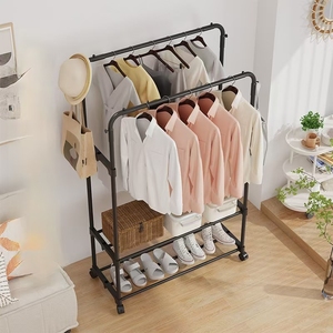 <span class=keywords><strong>Porte</strong></span>-vêtements en métal anti-poussière, cintre suspendu pour vêtements, <span class=keywords><strong>porte</strong></span>-chaussures et <span class=keywords><strong>porte</strong></span>-chapeaux intégré, séchoir à linge avec rangement multi-compartiments - Product Image 4