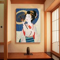 Murale murale japonaise personnalisable Geisha, papier peint élégant Ukiyo-e pour la décoration d'hôtels et de restaurants