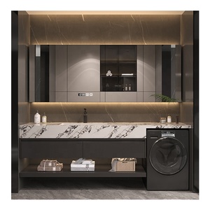 Meuble de salle de bain avec lavabo intégré en pierre de lavage, meuble sous lavabo avec miroir, lavabo pour la maison, l'hôtel, la salle de bain - Product Image 4