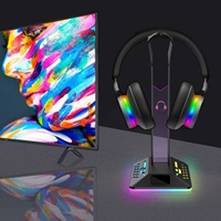 Support de casque lumineux RGB LED pour bureau, support de casque de jeu avec port USB, affichage lumineux coloré pour casque de gamer, cadeau