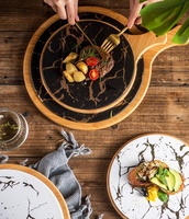 Assiette en porcelaine plats, assiette à Pizza et Snack, vaisselle nordique ronde en céramique marbre or