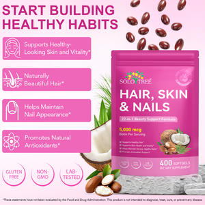 Suplemento Vitamínico SOLOTREE 5000 Mcg con Biotina, Aceite de Argán, Ácido Hialurónico, Colágeno y <span class=keywords><strong>Complejo</strong></span> de Queratina para la Salud del Cabello, la Piel y las Uñas - Product Image 3