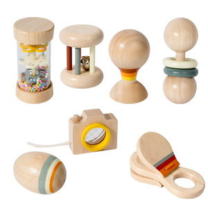 Jouets musicaux à jeu sensoriel unisexe pour enfants Lot de 7 hochets à main en <span class=keywords><strong>bois</strong></span> et tambour roulant Jouets éducatifs pour bébé - Product Image 2