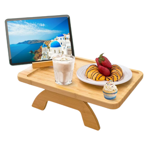 Vassoio Ecologico <span class=keywords><strong>in</strong></span> <span class=keywords><strong>Legno</strong></span> di Bambù per Divano con Supporto Girevole per Telefono e Piatto per Snack/Frutta - Design Classico - Product Image 1