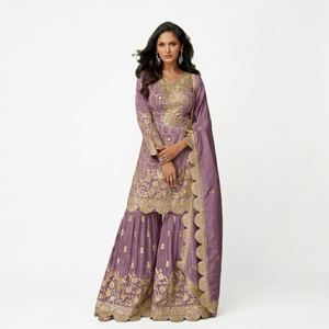 Nuevo Conjunto de 3 Piezas de Verano para Mujer, Estilo Indio-Pakistaní, Satinado, de Secado Rápido, Alta Elasticidad, por Encima de la Rodilla, Sharara Salwar Kameez - Product Image 1