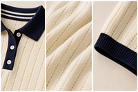 Atasan Rajut Wanita Musim Panas Kasual Lengan Pendek untuk Polo Katun Combed Atasan Polo Wanita Pullover Sweater Rajut Custom-made