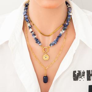 Collar de Piedra Natural, Moderno y de Alta Gama, para Otoño e Invierno, con Colgante de Acero Inoxidable y Oro de 18k, Cadena para Clavícula - Product Image 1