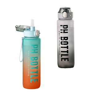 Bouteille de sport unisexe en plastique PC dépoli, 1L (32oz), sans BPA, anti-fuite, avec marqueur de temps, logo personnalisé, paille intégrée, écologique – Meilleure vente - Product Image 1