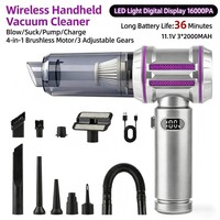 Nouvel aspirateur de voiture portable puissant 2026, rechargeable par USB, couleur argent-violet, autonomie de 30 min, 3 vitesses, moteur sans balais, longue portée
