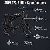 Vélo électrique style cyclomoteur rétro 750W 48V 20AH, Cruiser urbain vintage, cadre en alliage d'aluminium, longue autonomie, pneus larges pour la ville