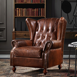 Luxury American <strong>Vintage</strong> Chesterfield Tufted Button High Back Genuine Leather Armchair Sofa <strong>Chair</strong> for Bedroom Living Room - Product Image 2