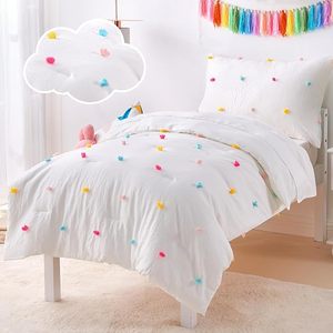Ensemble de housse de couette en coton coloré OEKO pour filles, ensemble de draps de lit pour bébé en jacquard à pois capitonnés, ensemble de literie personnalisé pour tout-petits - Product Image 1