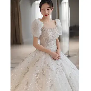 Gelinlik beyaz bohemian düğün elbisesi gelin kristal sequins ağır boncuklu kumaş topu cüppe şeklinde gelinlik düğün elbisesi